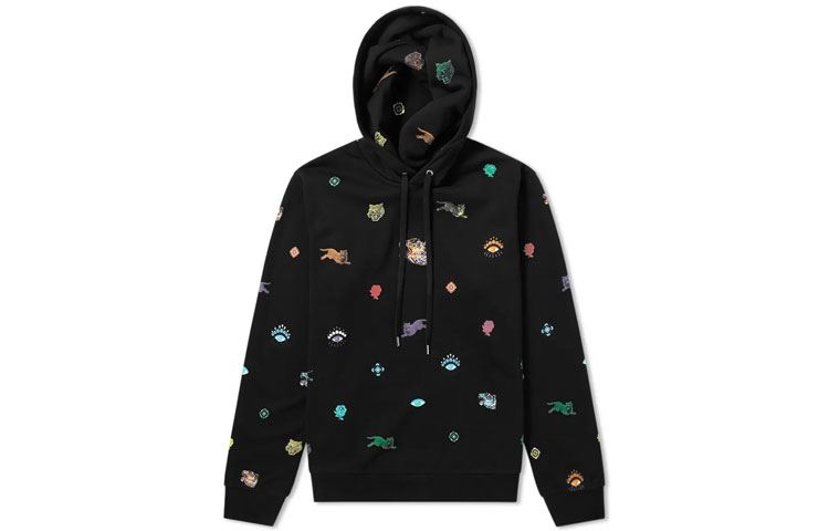 KENZO SS21 Embroidered All-Over Cotton Hoodie Black () F865SW4204XQ-99