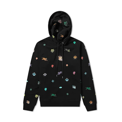 KENZO SS21 Embroidered All-Over Cotton Hoodie Black () F865SW4204XQ-99