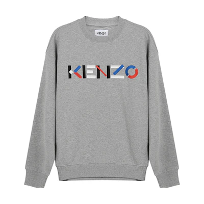 KENZO SS21 Embroidered Logo Fleece Crewneck Sweatshirt Men’s Pearl Grey FB55SW5234MO-94