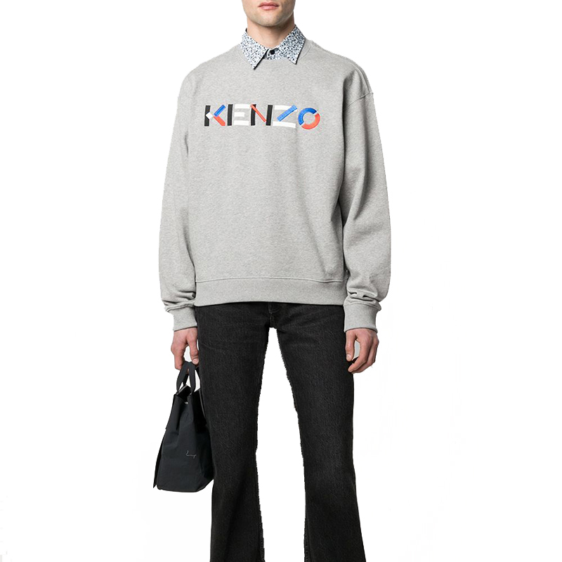 KENZO SS21 Embroidered Logo Fleece Crewneck Sweatshirt Men’s Pearl Grey FB55SW5234MO-94 圖 4