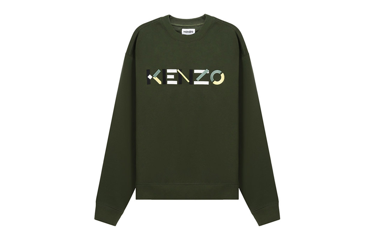 KENZO SS21 Embroidered Logo Fleece Pullover Sweatshirt Olive Green Winter FB55SW5234MO-51