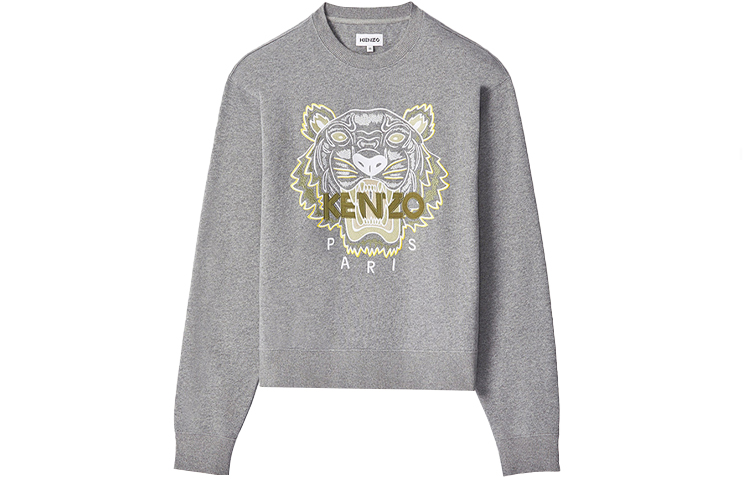 KENZO SS21 Embroidered Tiger Crest Crewneck Sweatshirt Grey FA65SW1104XA-95