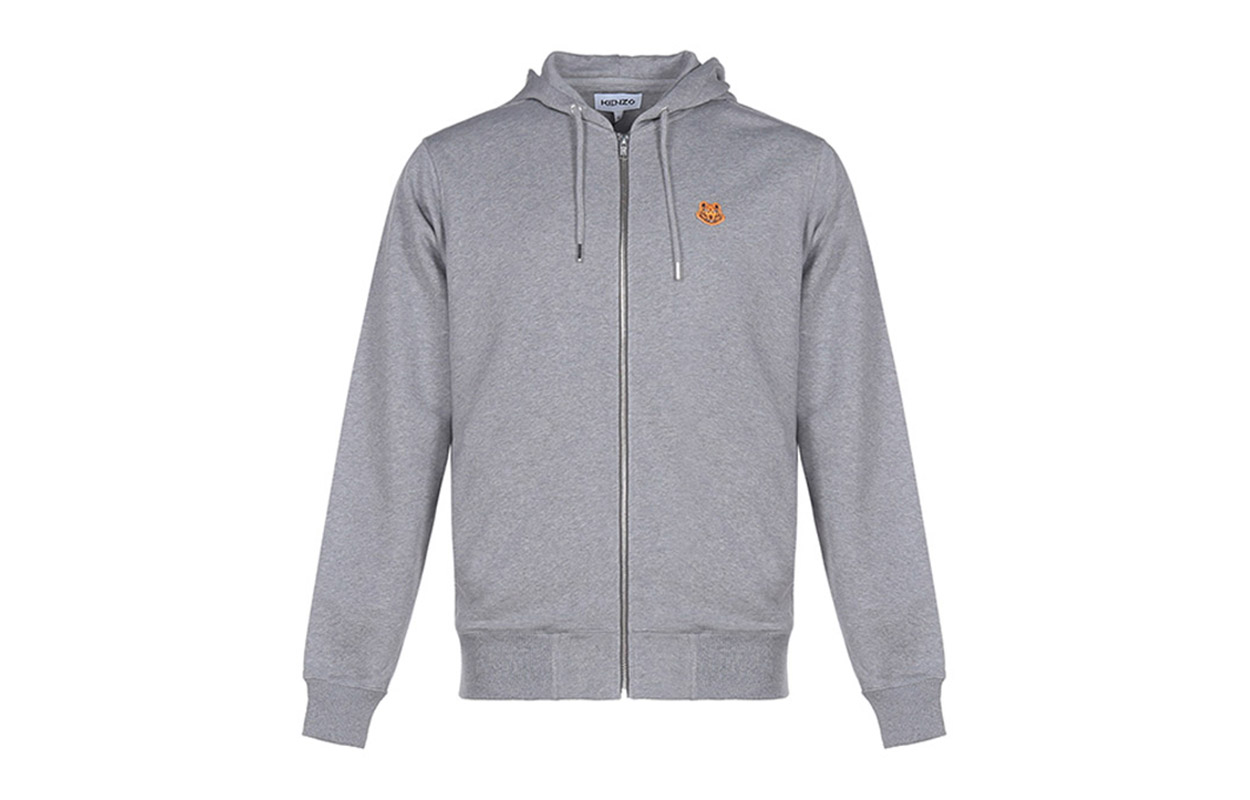 KENZO SS21 Embroidered Tiger Zip Hoodie Jacket Dove Gray FB55BL7214ML-95