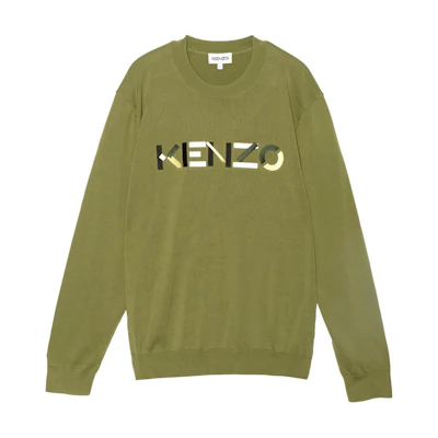 KENZO SS21 Green Logo Long Sleeve Knit Pullover Sweater. FB55PU5413LA-49