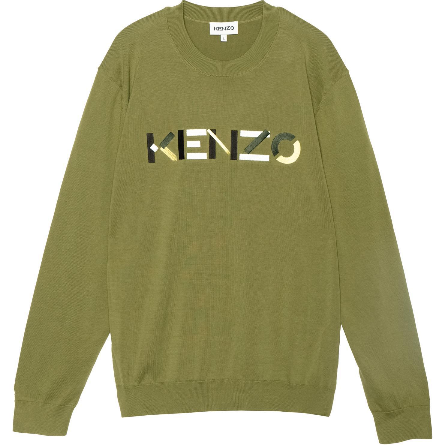 Order KENZO SS21 Sweater Rajut Hijau Logo Lengan Panjang. FB55PU5413LA-49