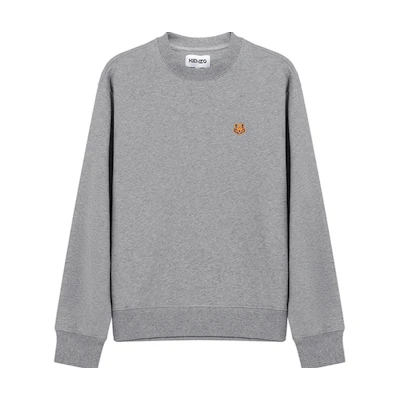 Kenzo SS21 Grey Crewneck Sweatshirt with Tiger Head Embroidery FB55SW0034ML-95