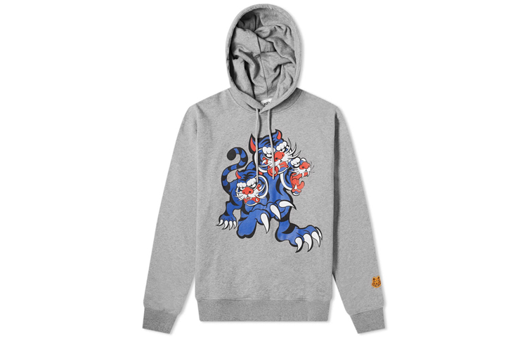 KENZO SS21 Grey Hoodie with Cartoon Three Tigers Print FB55SW3234ML-95