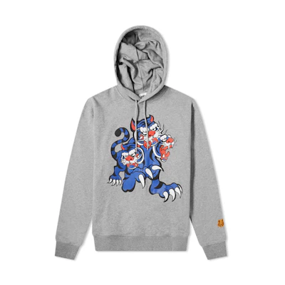 KENZO SS21 Grey Hoodie with Cartoon Three Tigers Print FB55SW3234ML-95