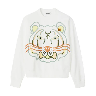 KENZO SS21 K-Tiger Crewneck Pullover Sweatshirt White FB55SW0164MO-01B