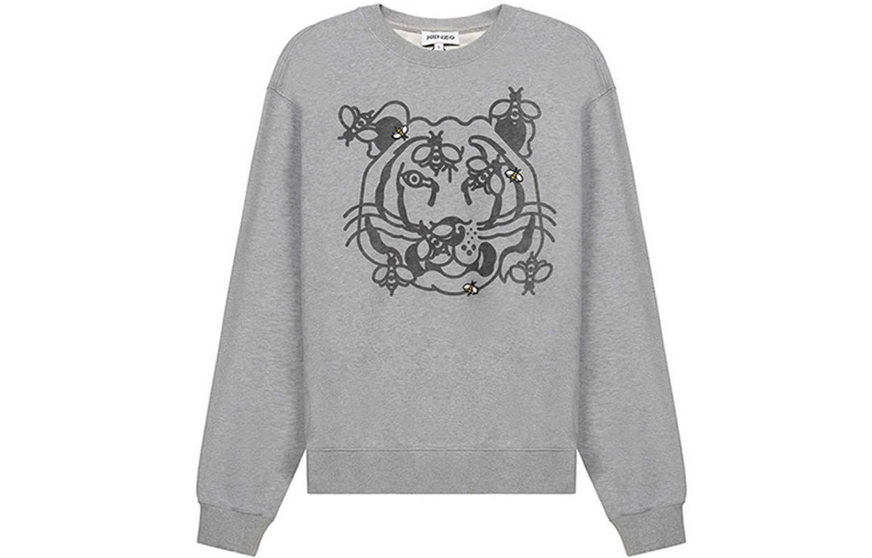 KENZO SS21 Letter Pattern Fleece Crewneck Sweatshirt Pearl Grey Winter Style FB55SW0184MO-94