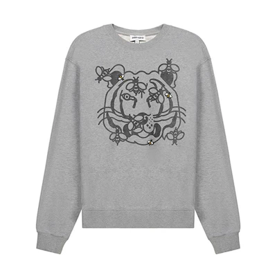 KENZO SS21 Letter Pattern Fleece Crewneck Sweatshirt Pearl Grey Winter Style FB55SW0184MO-94