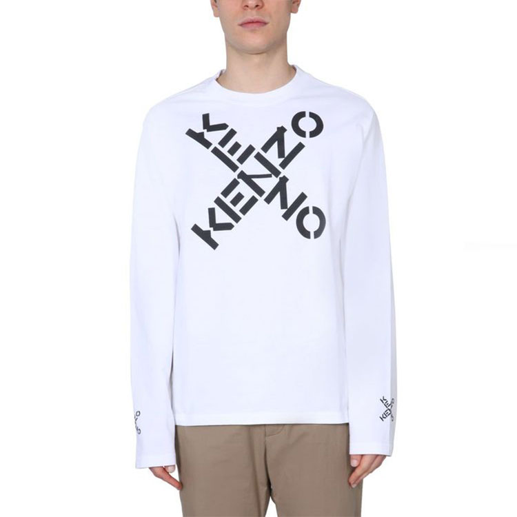 Shop KENZO SS21 白色長袖Logo印花圓領T恤 FB55TS1534SK-01