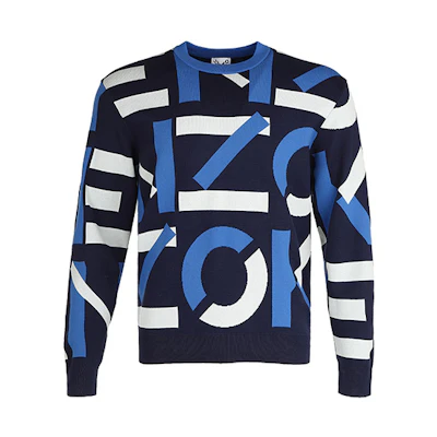 KENZO SS21 Navy All-Over Print Knit Pullover Sweater FB55PU5313SC-77