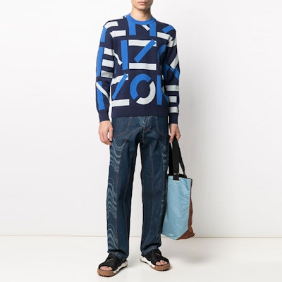 KENZO SS21 Navy Bercorak Penuh Knit Pullover Sweater FB55PU5313SC-77 Purchase KENZO SS21 Navy Bercorak Penuh Knit Pullover Sweater FB55PU5313SC-77