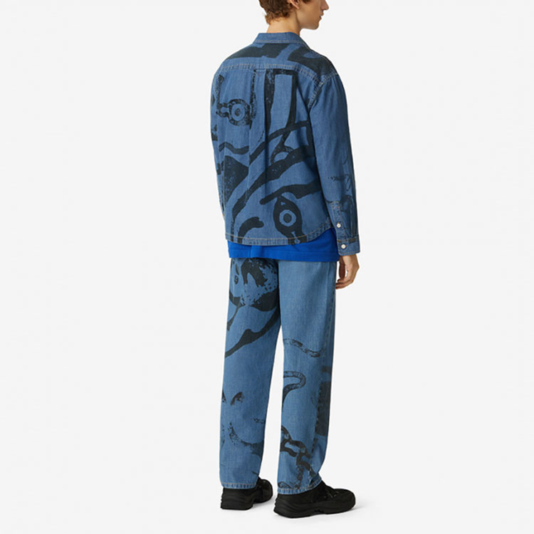 Shop KENZO SS21 Navy Blue Long-Sleeve Zip-Up Jacket FB55DC5009H6-76