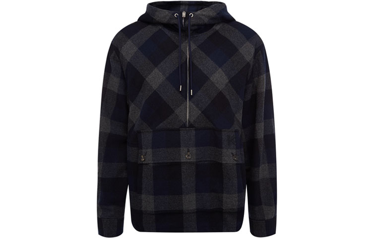 KENZO SS21 Plaid Half-Zip Pullover Hoodie Navy Blue FA65BL0491RG-76