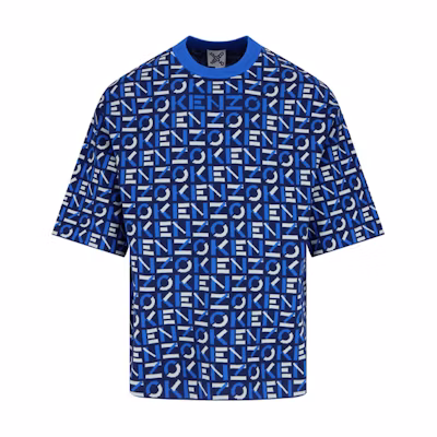 KENZO SS21 Sport Monogram Logo Short Sleeve Sweater Blue Menswear. FB55PU5823SC-77