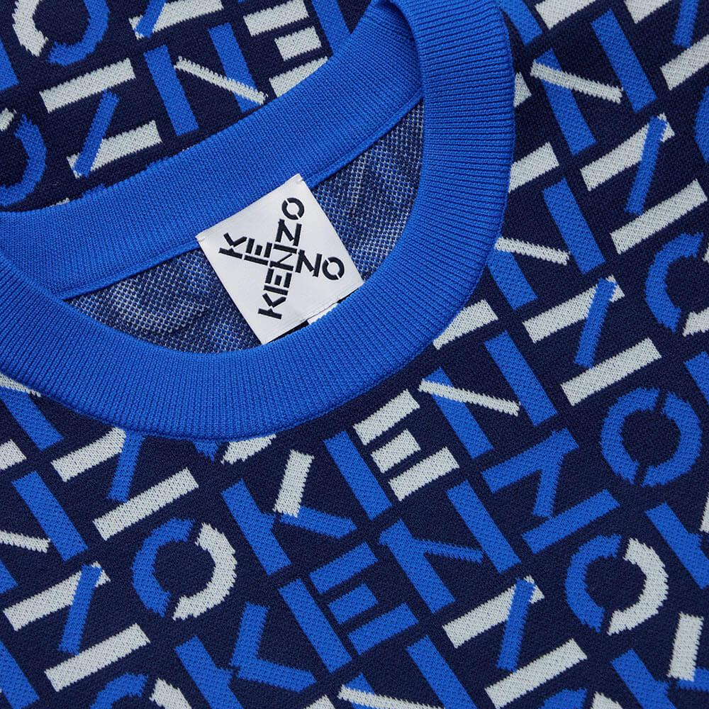 Details for KENZO スポーツモノグラムロゴ半袖セーター ブルー メンズウェア SS21. FB55PU5823SC-77