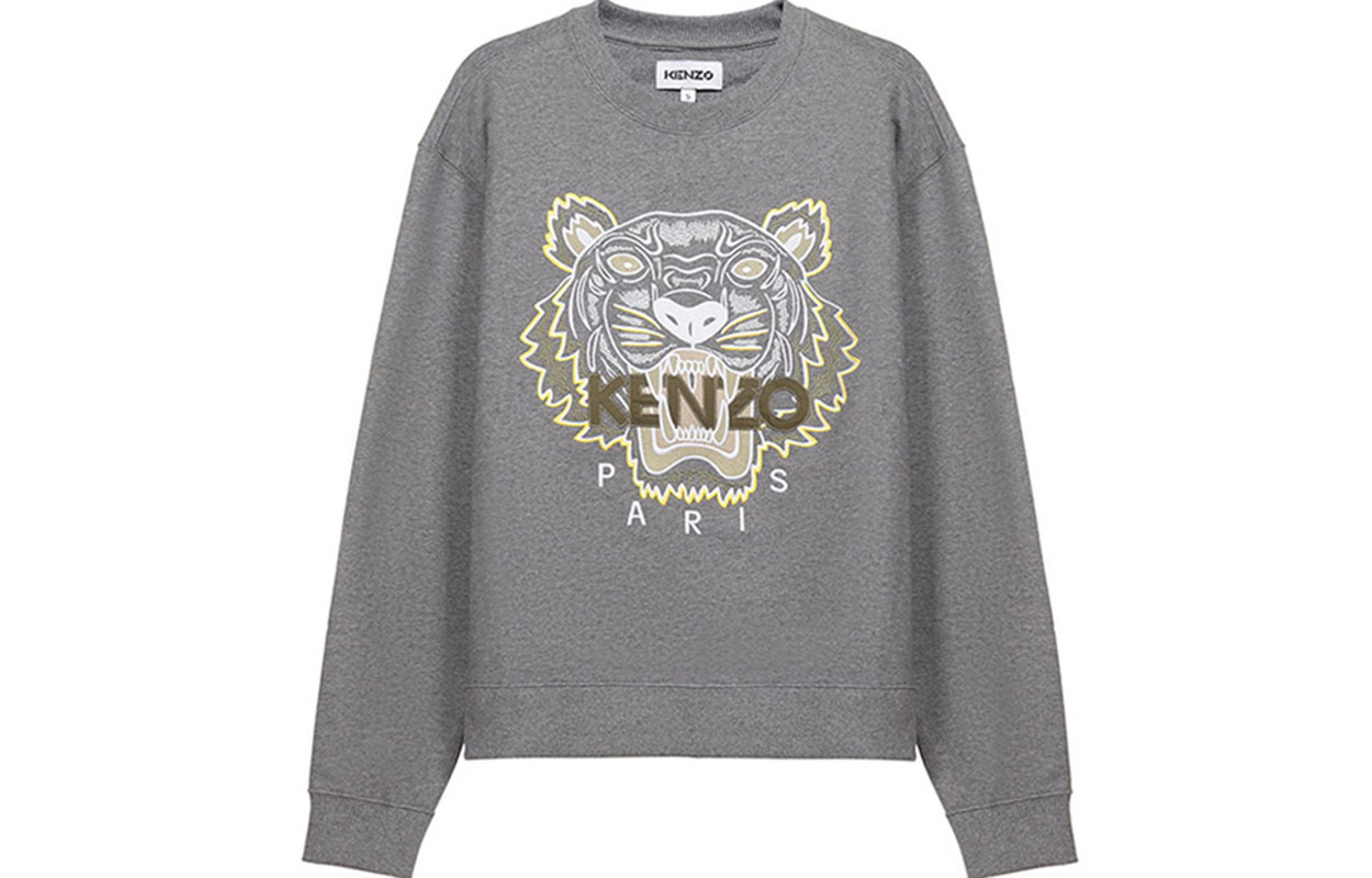 KENZO SS21 Tiger Embroidered Crewneck Sweatshirt Men’s Dove Gray FB55SW1104XA-95