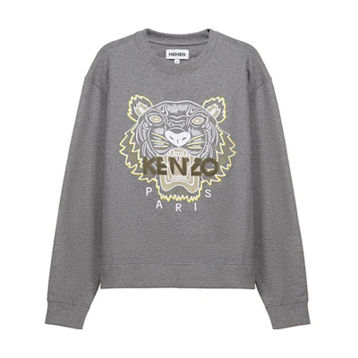 KENZO SS21 Tiger Embroidered Crewneck Sweatshirt Men’s Dove Gray FB55SW1104XA-95