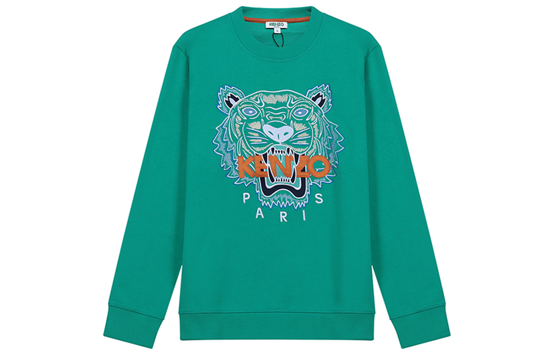 KENZO SS21 Tiger Embroidered Green Sweatshirt Classic Long Sleeve FA55SW0014XA-58