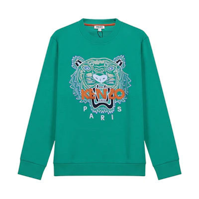 KENZO SS21 Tiger Embroidered Green Sweatshirt Classic Long Sleeve FA55SW0014XA-58