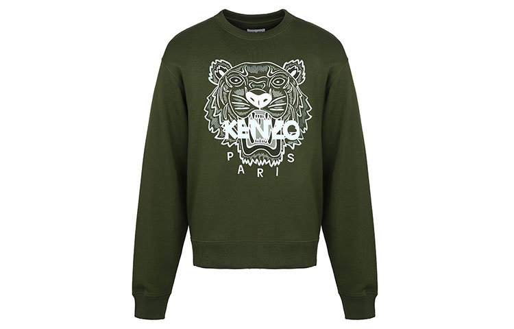 KENZO SS21 Tiger Graphic Crewneck Sweatshirt Men’s Dark Green FB55SW1104XA-51