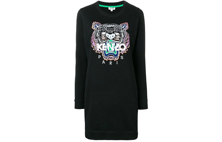 KENZO SS21 Tiger Logo Crewneck Long Sleeve Dress Black Pants F952RO8354XA-99