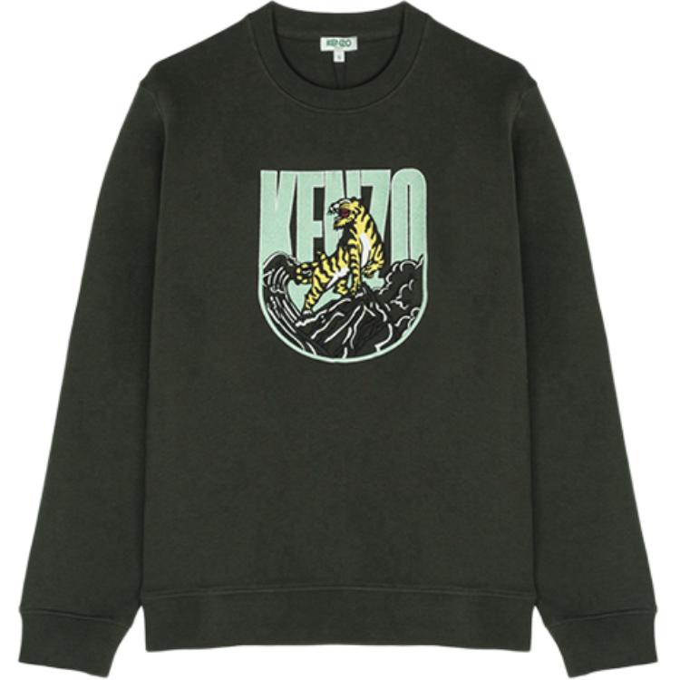 KENZO SS21 Tiger Logo Embroidered Sweatshirt Men’s Dark Green PF965SW1254X6-51