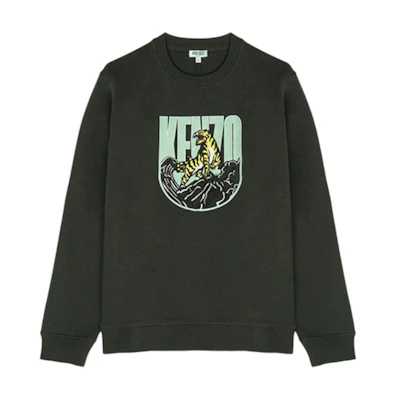 KENZO SS21 Tiger Logo Embroidered Sweatshirt Men’s Dark Green PF965SW1254X6-51