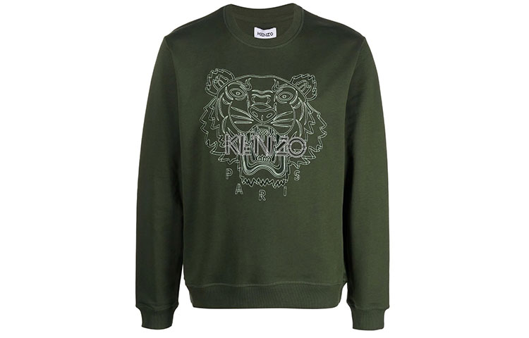 KENZO SS21 Tiger Print Crewneck Long Sleeve Sweatshirt Men’s Deep Green FB65SW1204MX-51
