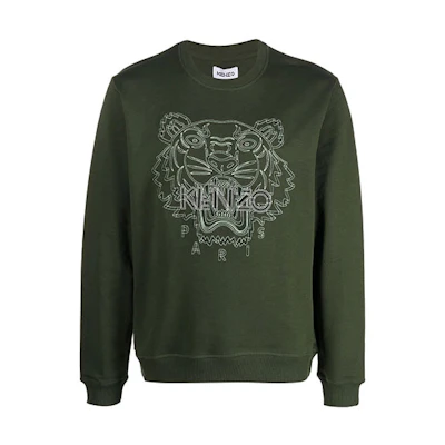KENZO SS21 Tiger Print Crewneck Long Sleeve Sweatshirt Men’s Deep Green FB65SW1204MX-51