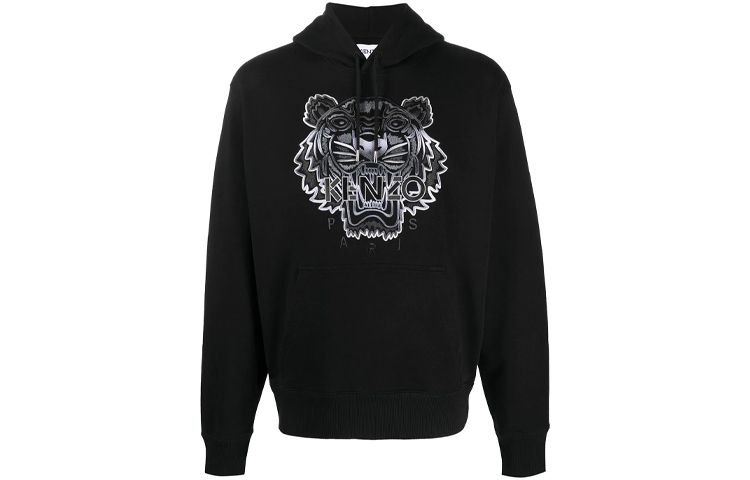 KENZO SS21 Tiger Print Hoodie Black Pullover FB55SW3164XG-99