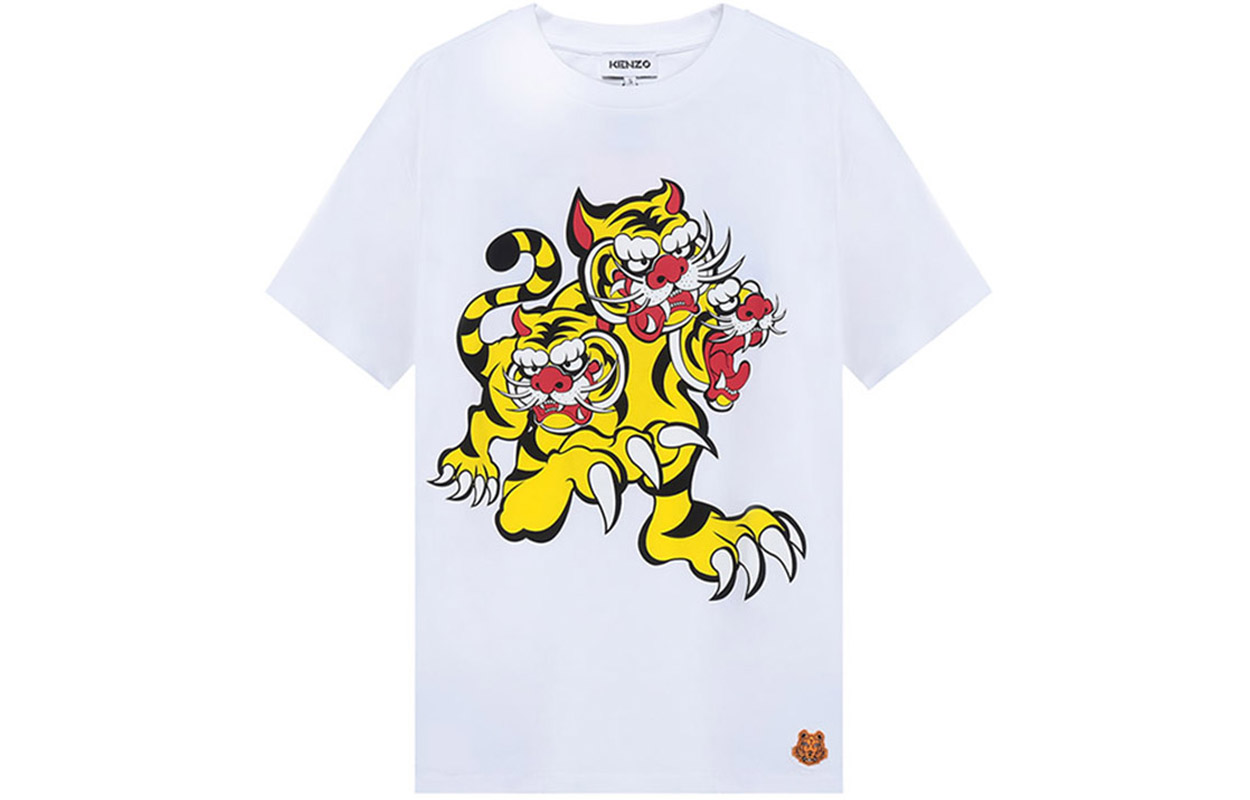 Order KENZO SS21 白色圓領三虎圖案短袖T恤。 FB55TS0714SJ-01