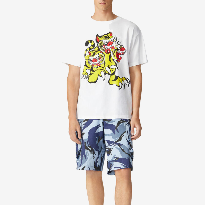 Shop KENZO SS21 白色圓領三虎圖案短袖T恤。 FB55TS0714SJ-01