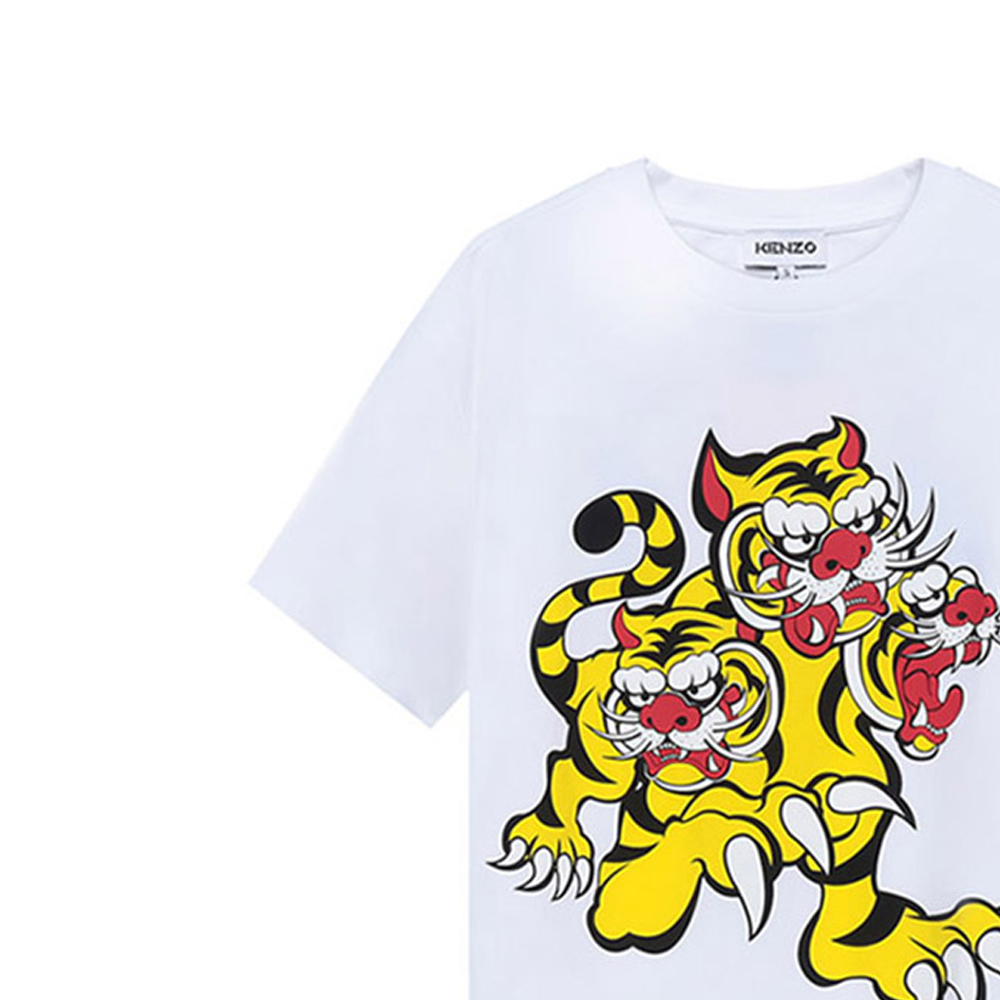 Details for KENZO SS21 白色圓領三虎圖案短袖T恤。 FB55TS0714SJ-01