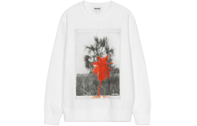 KENZO SS21 White Printed Graphic Crewneck Sweatshirt Unisex Long Sleeve FB52SW8954ML-01