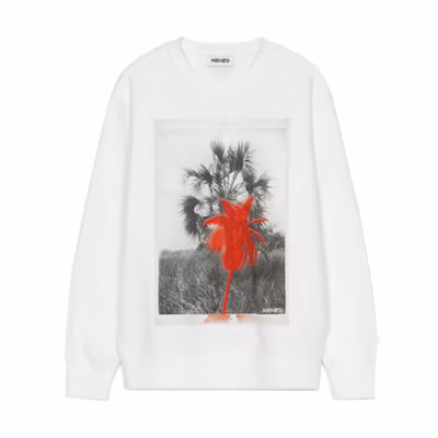 KENZO SS21 White Printed Graphic Crewneck Sweatshirt Unisex Long Sleeve FB52SW8954ML-01