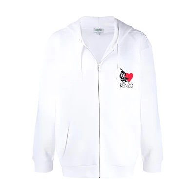 KENZO SS21 White Zip-Up Hoodie Jacket for Men FA55BL7734Z8-01