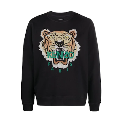 KENZO SS22 Black Crewneck Sweatshirt with Tiger Logo. FC65SW1404XD99