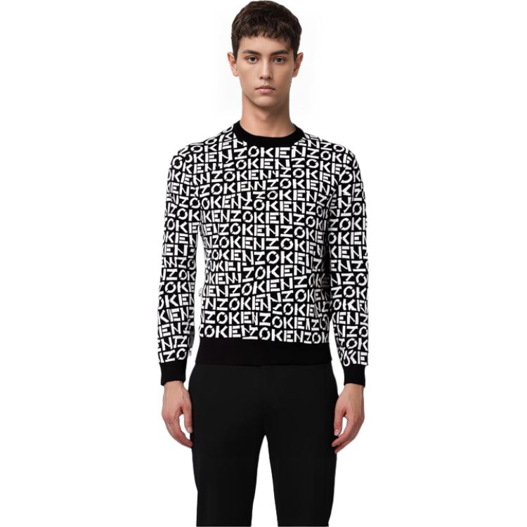 Shop 겐조 SS22 블랙 로고 니트 긴팔 스웨터. FC55PU6913SC-99