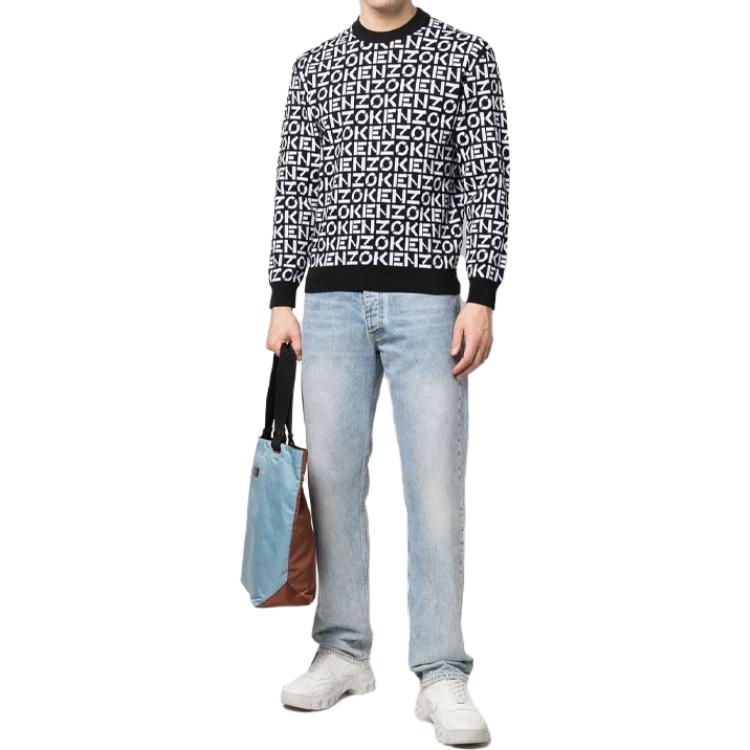 Sizing 겐조 SS22 블랙 로고 니트 긴팔 스웨터. FC55PU6913SC-99