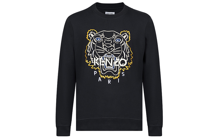 KENZO SS22  Black Pullover Sweatshirt with Iconic Embroidered Tiger Logo. FC55SW1294XH-99