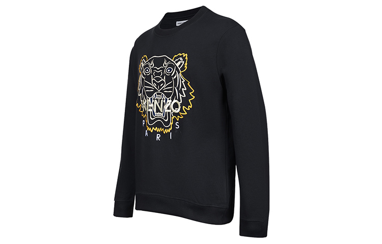 Shop KENZO SS22 黑色刺繡虎頭標誌長袖圓領衛衣 FC55SW1294XH-99