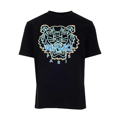 KENZO SS22 Black Tiger Head Logo Print Crewneck T-Shirt. FC55TS218-CSI-99