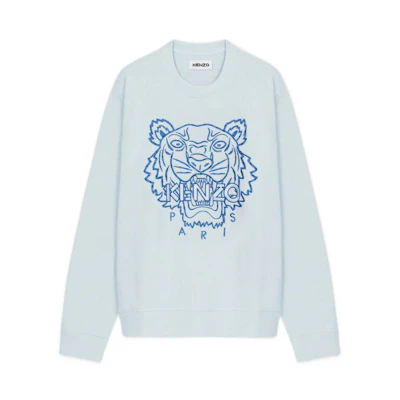 KENZO SS22 Blue Crewneck Pullover Sweatshirt with Tiger Head Design FC55SW1284XF-64
