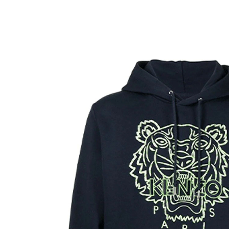 Sizing KENZO SS22 Hoodie Biru dengan Logo Kepala Harimau Bordir. FC55SW3384XF-77