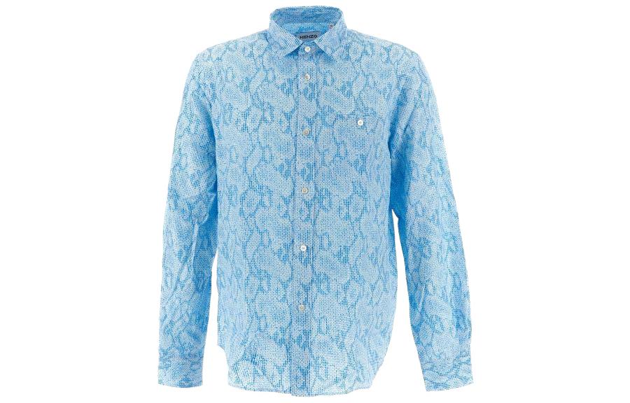 KENZO SS22  Blue Logo Cotton Long Sleeve Shirt FC55CH4019S8-69