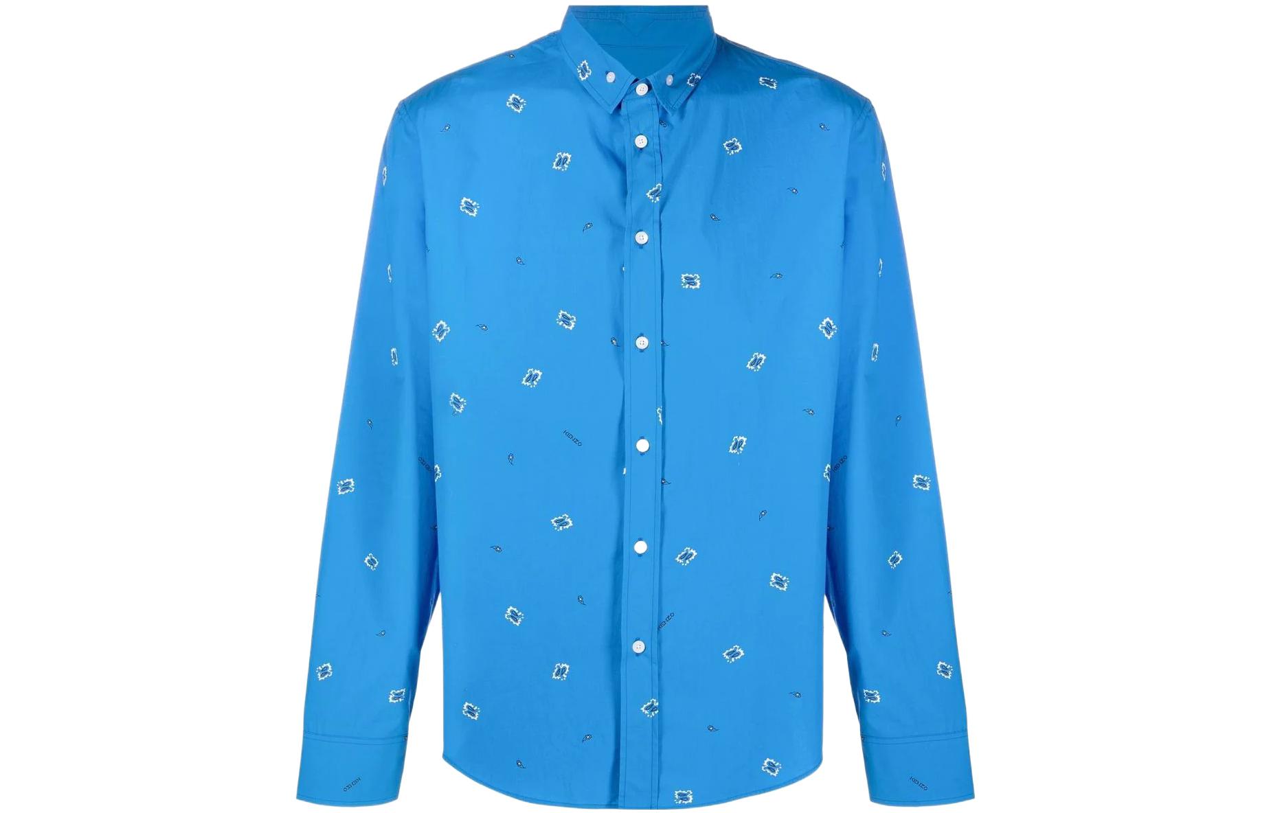 KENZO SS22  Blue Long Sleeve Shirt with Paris Print FC55CH2009I5-71