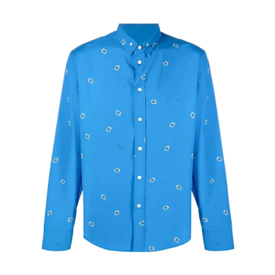 KENZO SS22 Blue Long Sleeve Shirt with Paris Print FC55CH2009I5-71